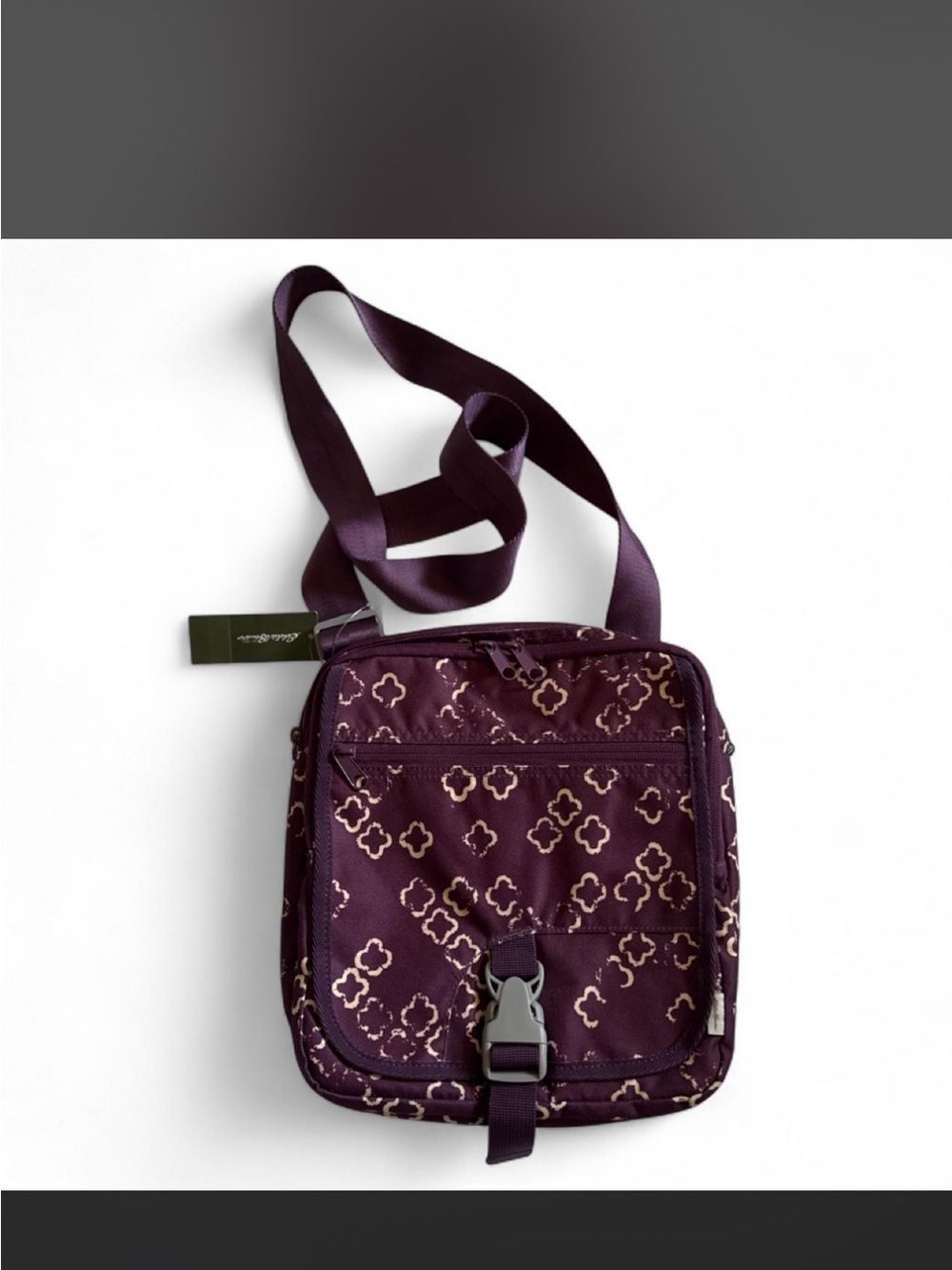 Eddie Bauer Plum Crossbody Bag with Patterned Accents- NWT
